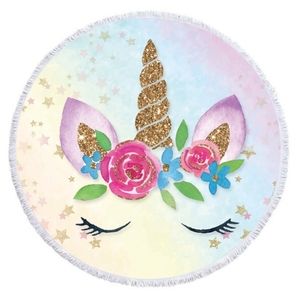 Mandala High Quality Round Beach Towel (Unicorn)